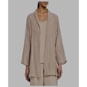 NWT Eileen Fisher Pleated Shimmer Open-Front Jacket in Wheat - Size XS ($298)